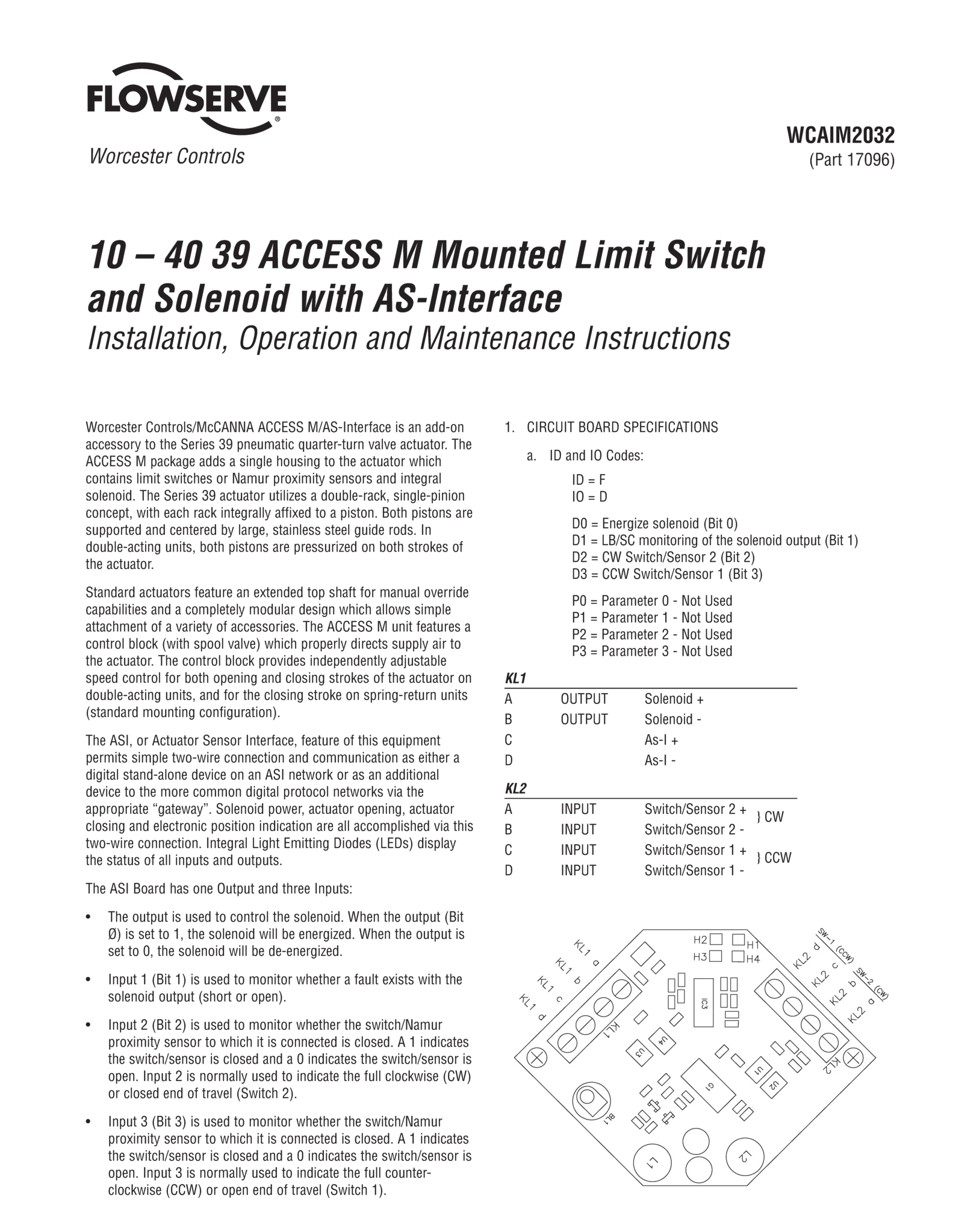 Worcester Controls 39系列ACCESS M安装的带AS接口限位开关和螺线管使用说明（IOM）